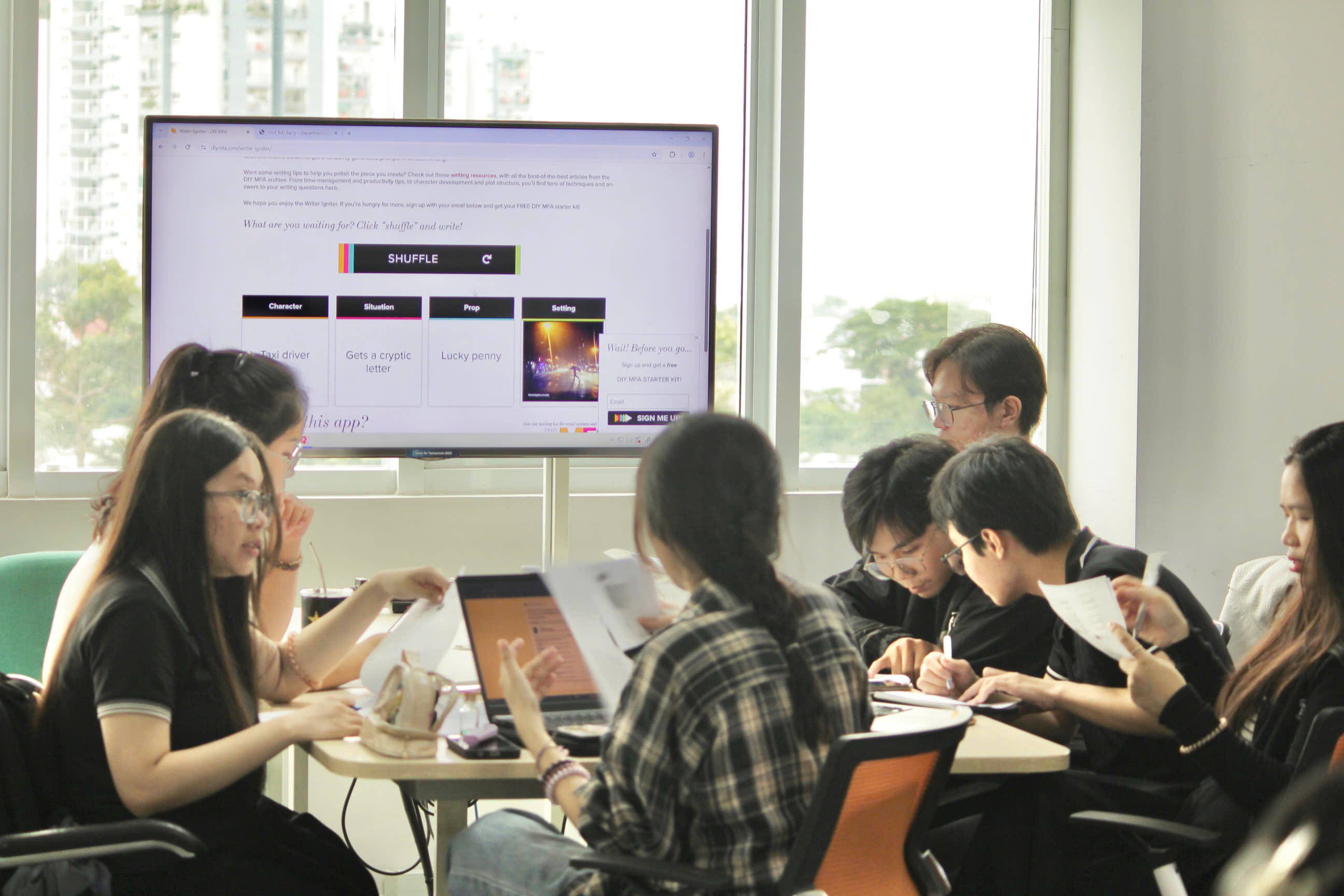 Photo 3 - Students were eagerly trying the story writing prompts generator